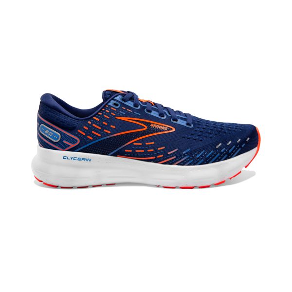 Brooks Glycerin 20 Road Running Shoes - Mens, Blue/Orange/White | IE-KUX478596